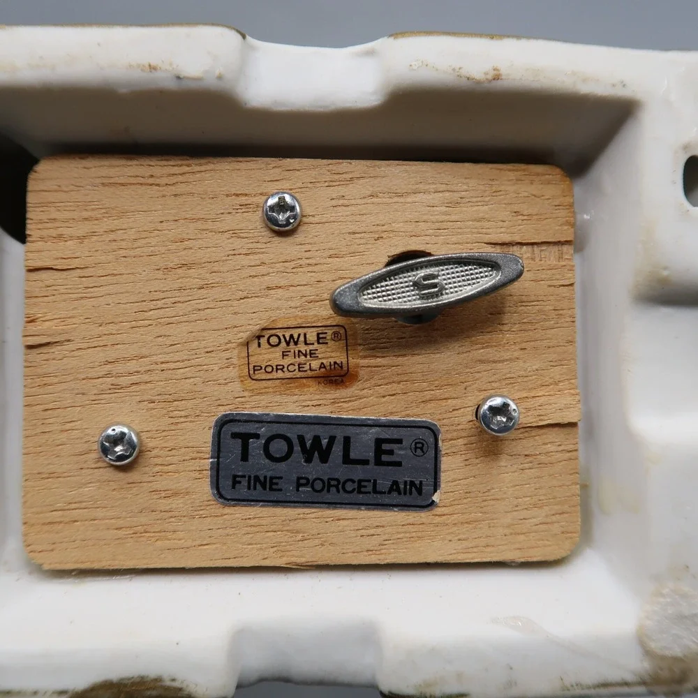 Vintage Towle Music Box With Yellow Barn Owl on Branch Fine Porcelain Statue
